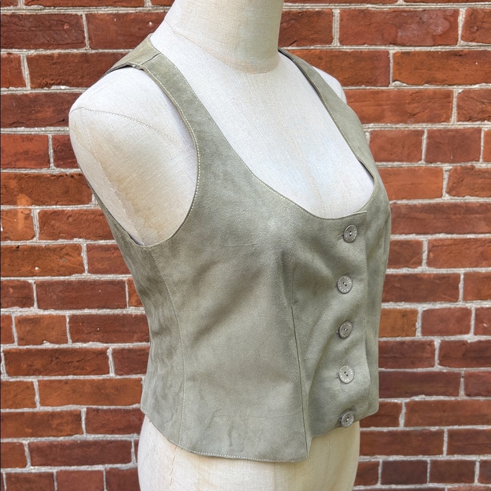 Chanel Goat Leather Silk Sage Green Women's Pantsuit Vest Set - Picture 8 of 16